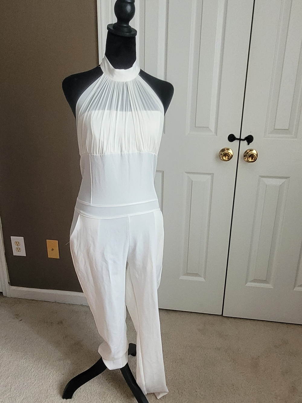 Elegant White Halter Jumpsuit with Pleated Bodice